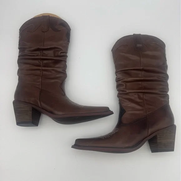 Saddle Brown genuine Leather western festival Cowboy Boots size 5.5 Steve Madden - Picture 6 of 8